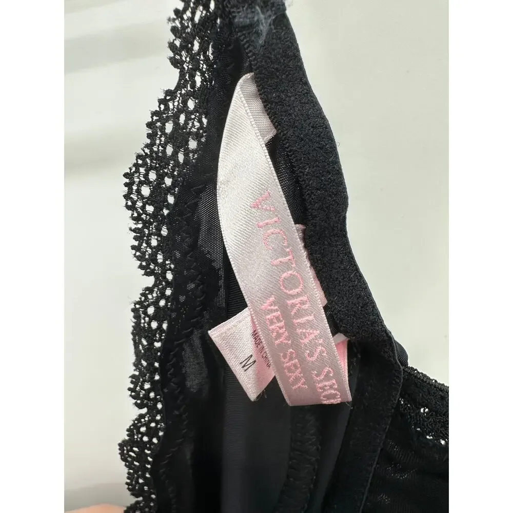 Victoria's Secret Very Sexy Black Slip Lingerie Women Sz M Lace Nylon Date Night